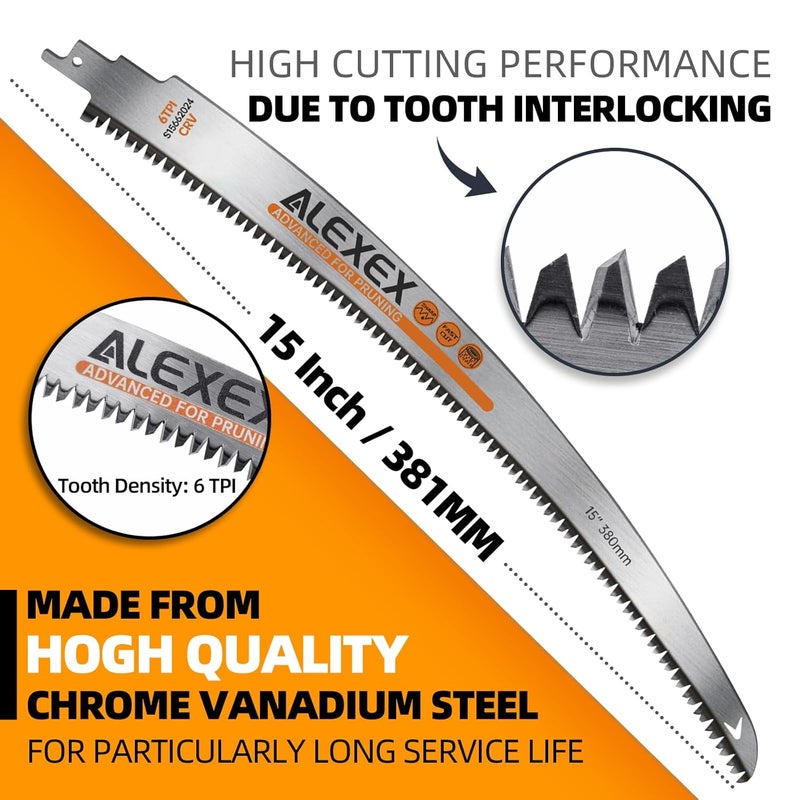 ALEXEX 6Pcs 15" Japanese Teeth Reciprocating Saw Blades for Wood Cutting and Tree Trimming, 6TPI Arc Curved Wood Sawzall Blades for PVC Pipe Cutting, Cr-V Sabre Sawzall Pruning Blades 15 Inch - Image 3